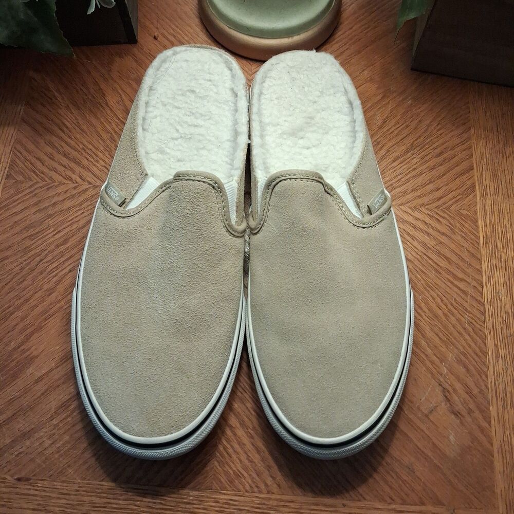 Vans Sneakers Womens Size 9.5 Asher Mule Slip On Suede Sherpa Tan Brown/White